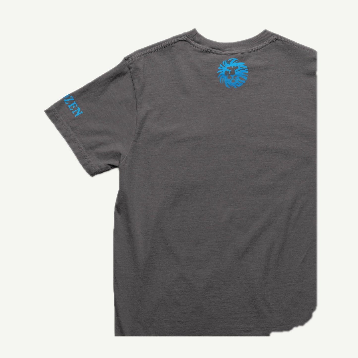 Only Faith charcoal T-shirt back and left sleeve view with blue CHOZEN branding