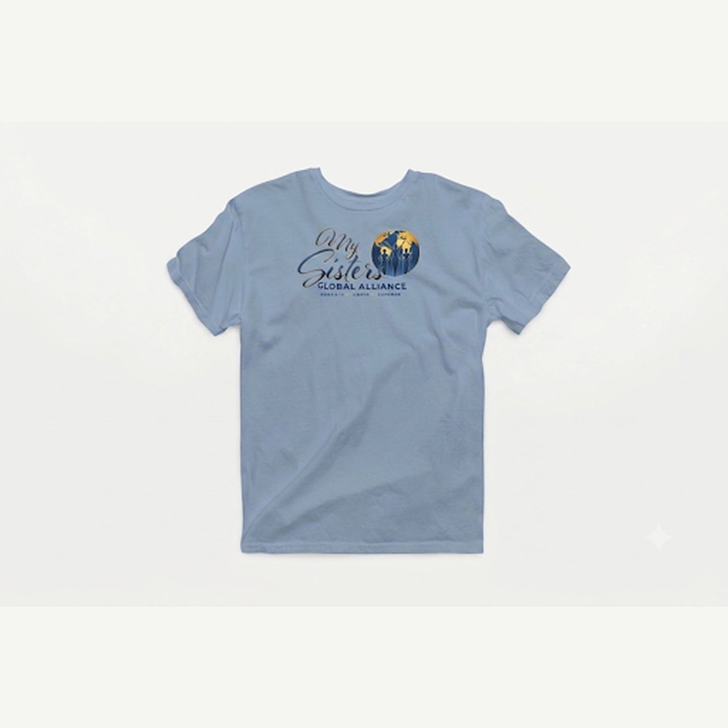 My Sisters Global Alliance blue logo Softstyle tee in stone blue