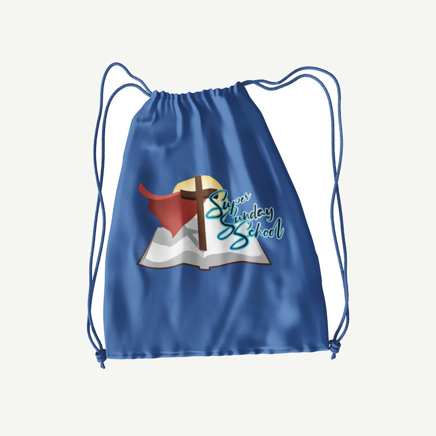 Super Sunday School drawstring backpack in royal blue