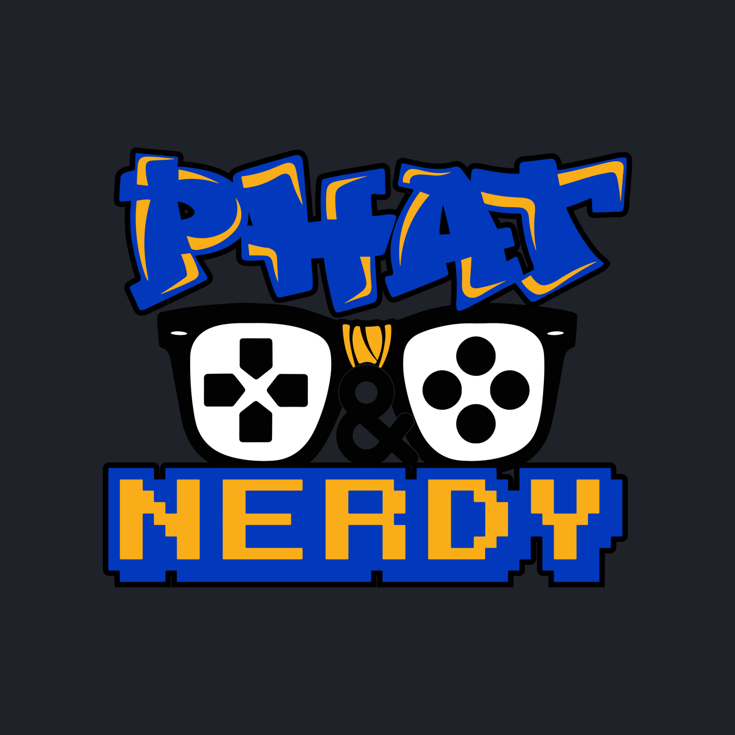 Phat & Nerdy official logo on charcoal identity card