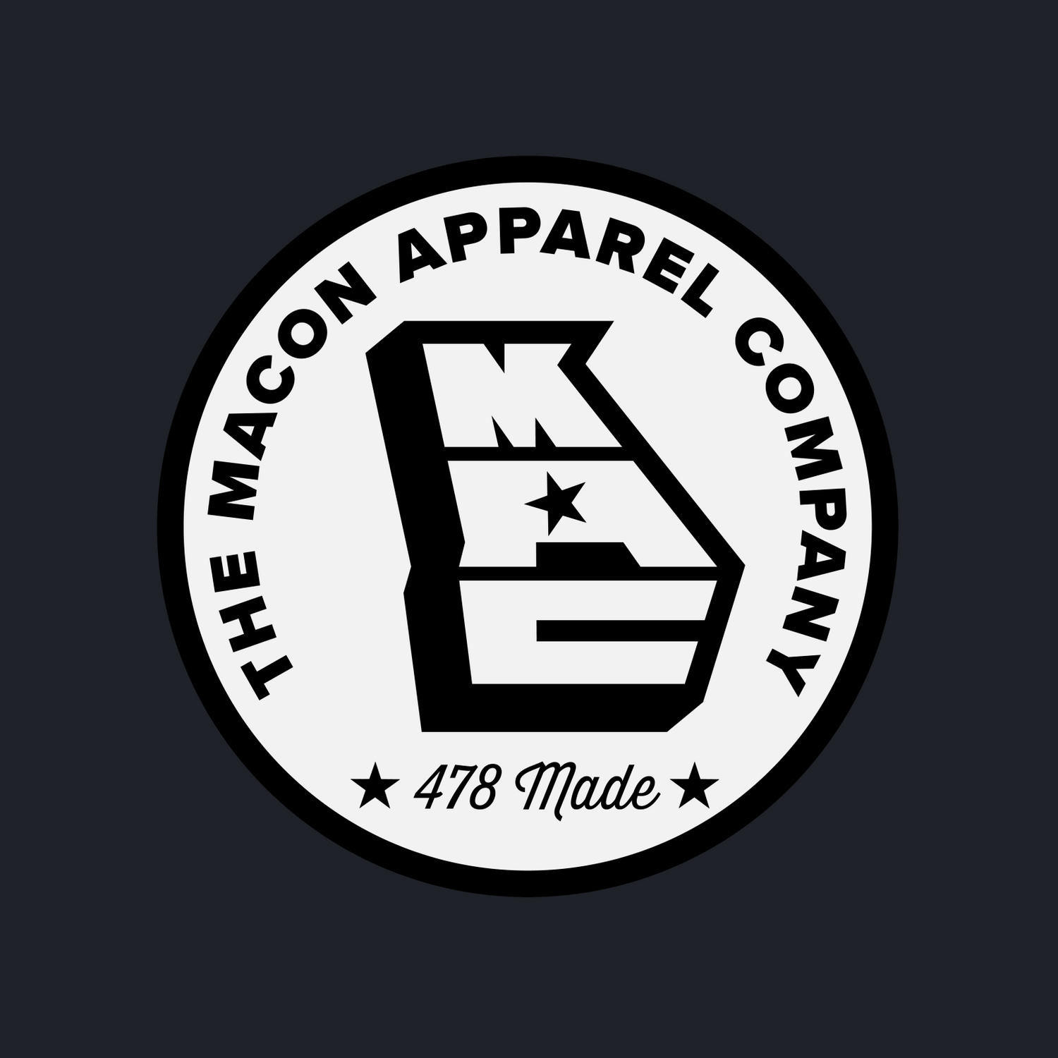 The Macon Apparel Company official logo on charcoal identity card