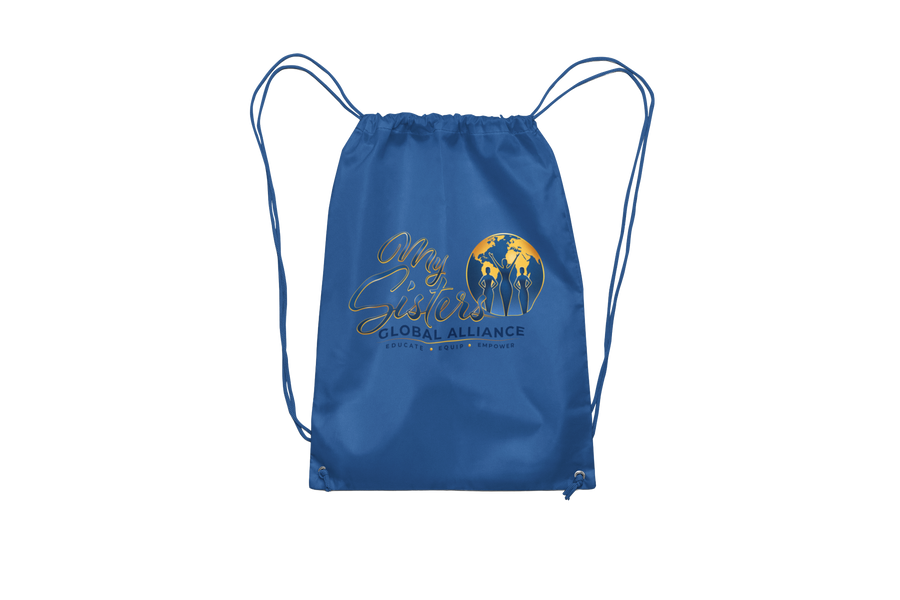 Royal blue MySGA drawstring backpack on transparent background