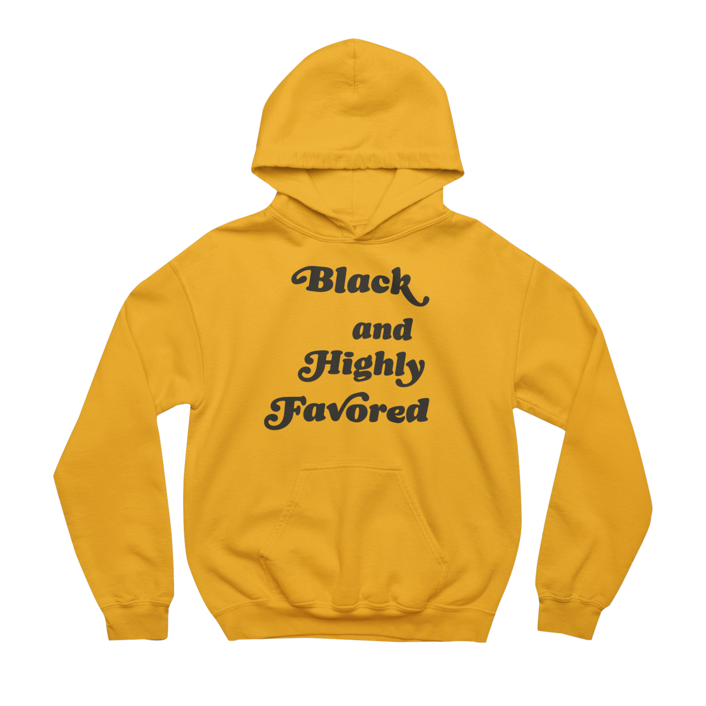 Black & Highly Favored premium gold hoodie