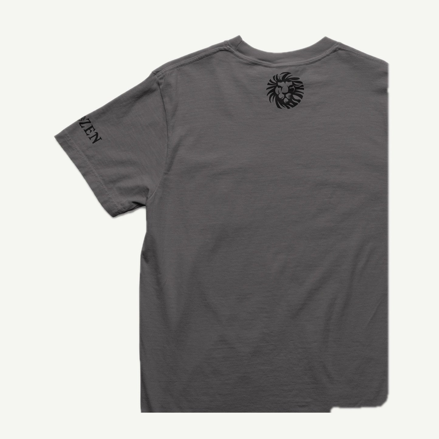 I'mperfect charcoal T-shirt back and left sleeve view with black CHOZEN branding