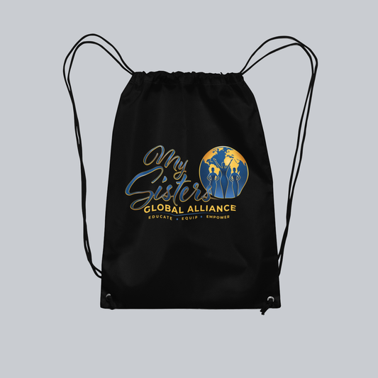 MySGA black drawstring backpack on the approved uniform gray background without borders, 2000 by 2000