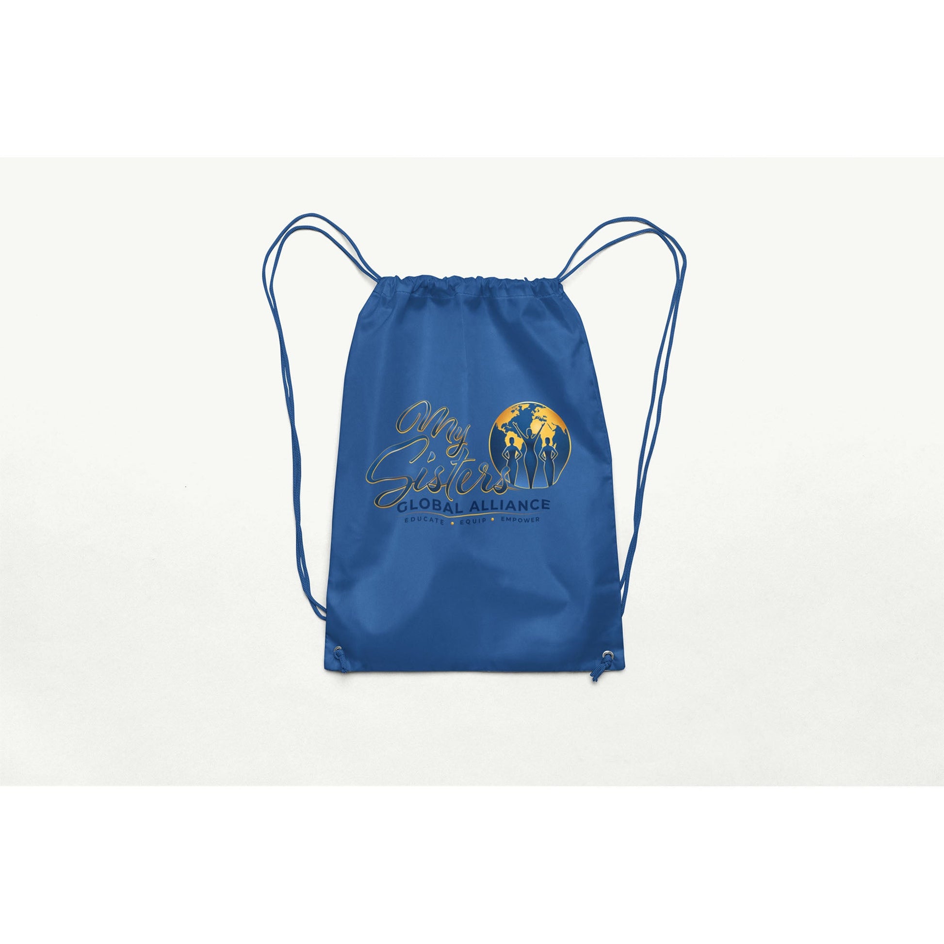 MySGA drawstring backpack in royal blue with blue and gold logo
