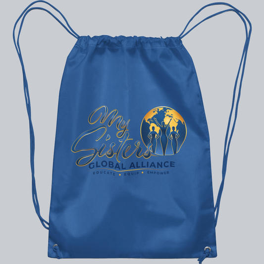 MySGA royal blue drawstring backpack on the approved gray background without borders, 2000 by 2000