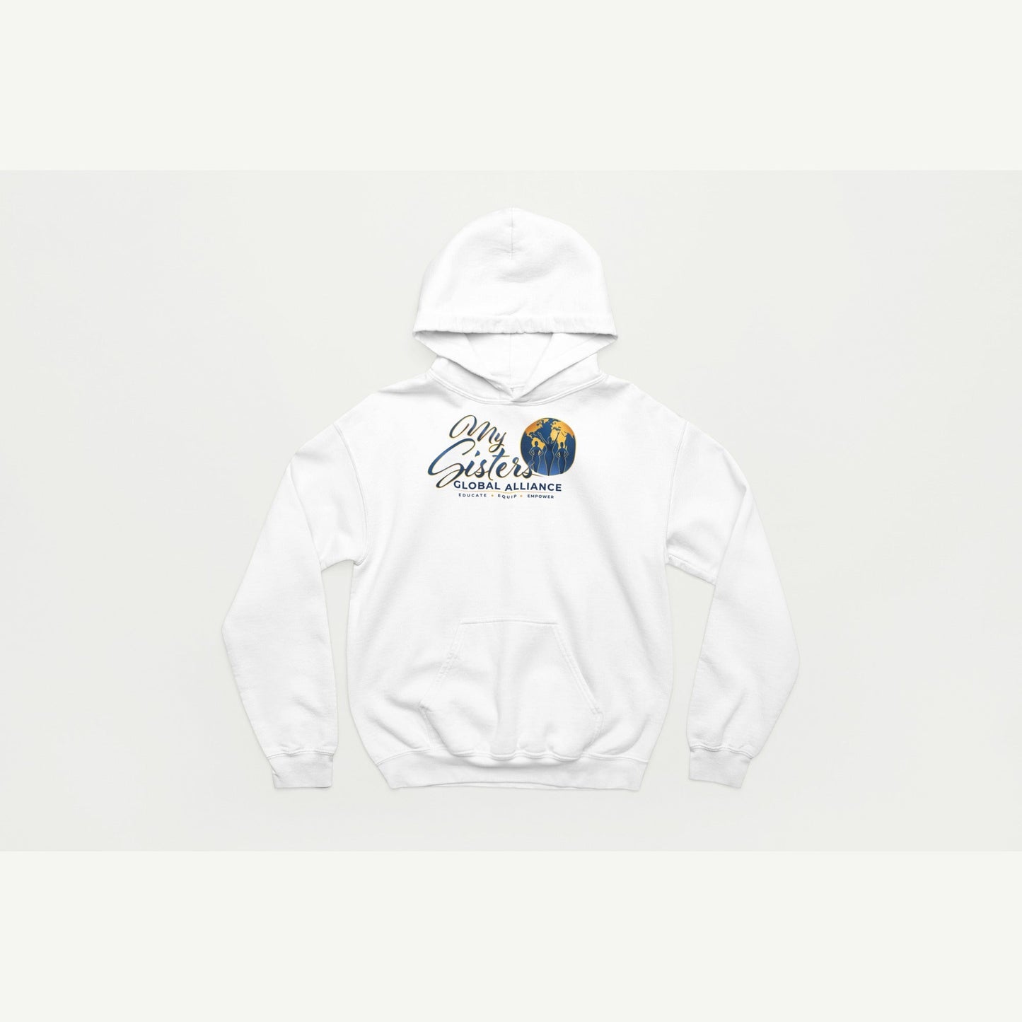 My Sisters Global Alliance blue logo hoodie in white