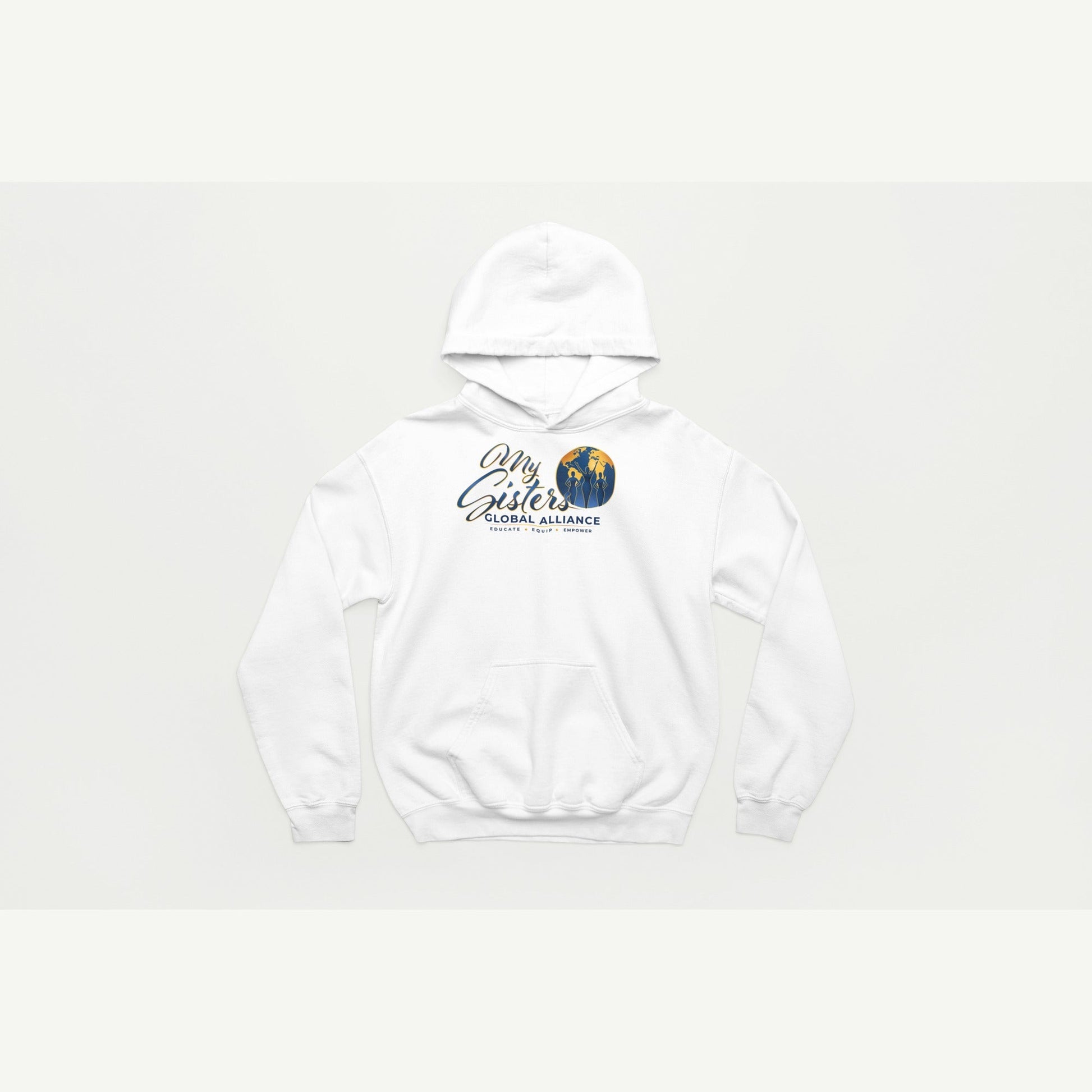 My Sisters Global Alliance blue logo hoodie in white
