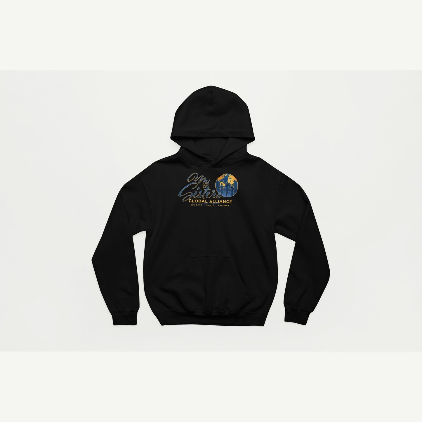 My Sisters Global Alliance gold logo hoodie in black