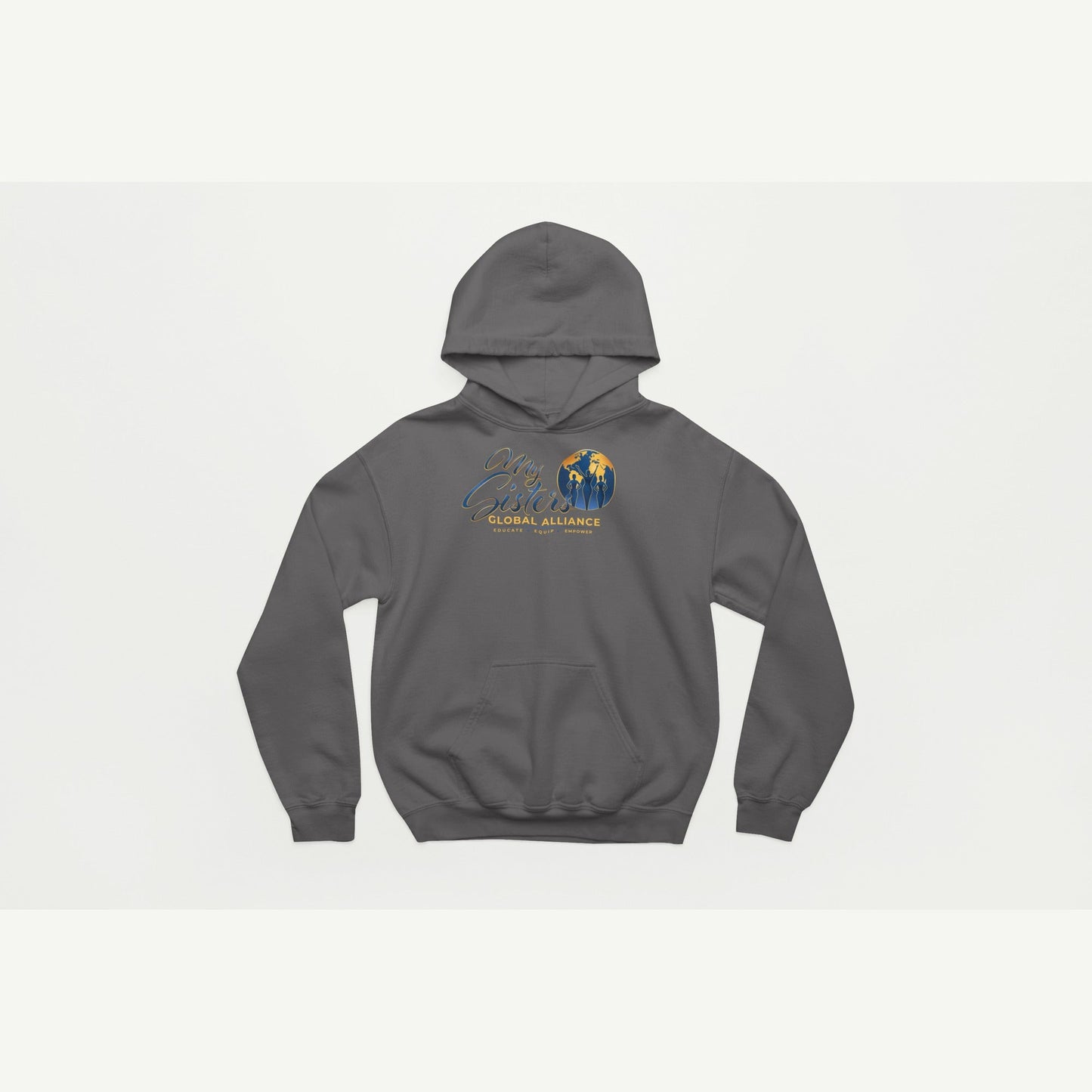 My Sisters Global Alliance gold logo hoodie in charcoal