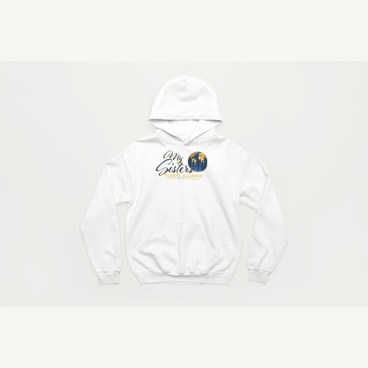 My Sisters Global Alliance gold logo hoodie in white