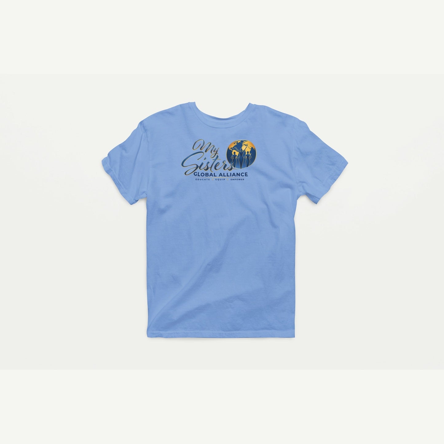 My Sisters Global Alliance blue logo performance tee in Carolina blue