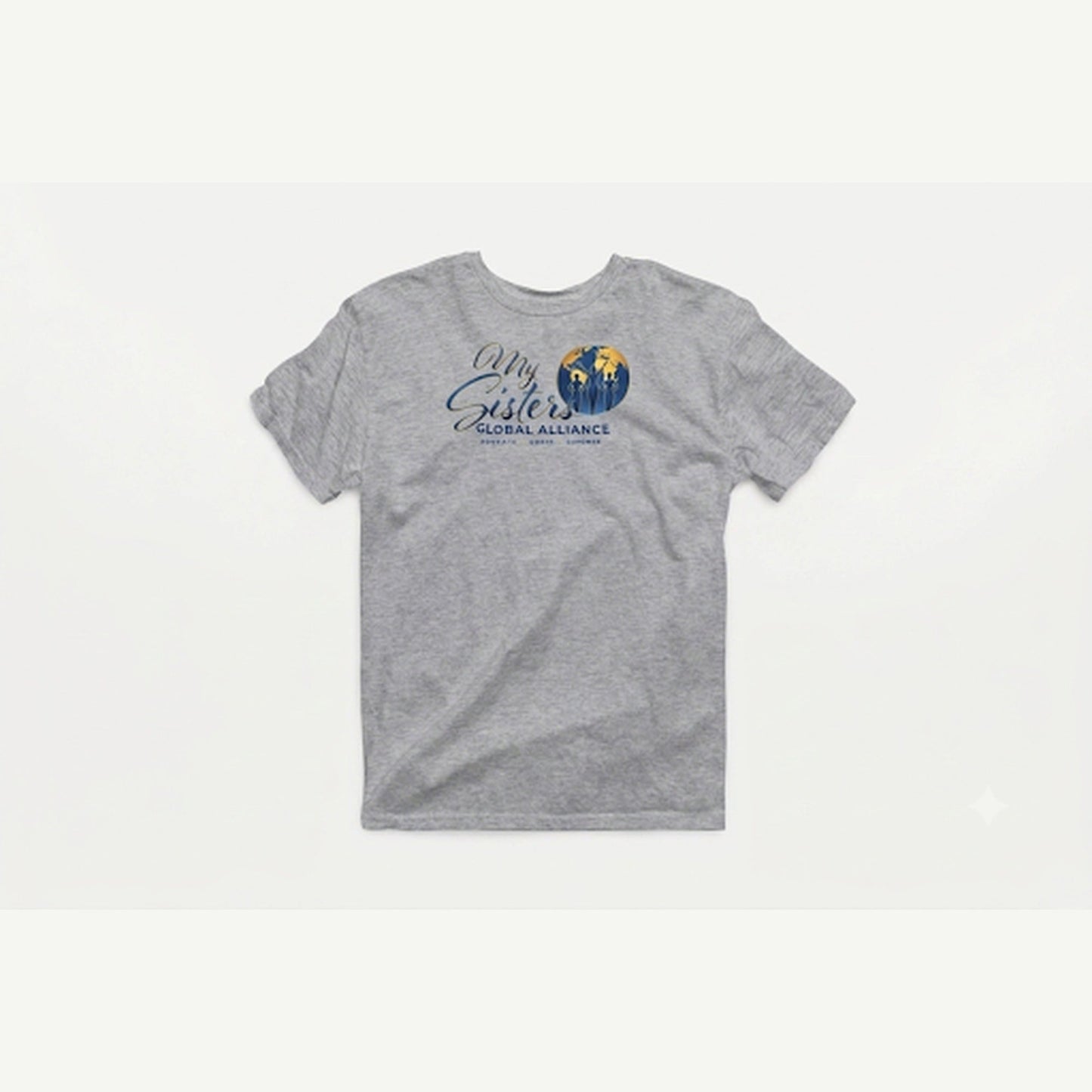 My Sisters Global Alliance blue logo performance tee in sports gray