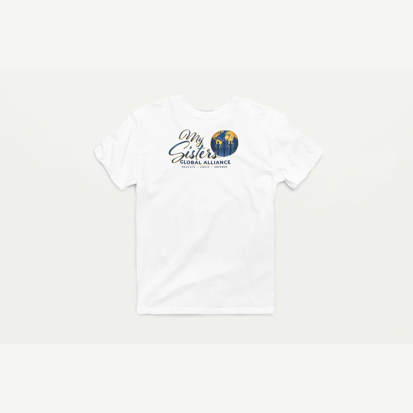 My Sisters Global Alliance blue logo performance tee in white