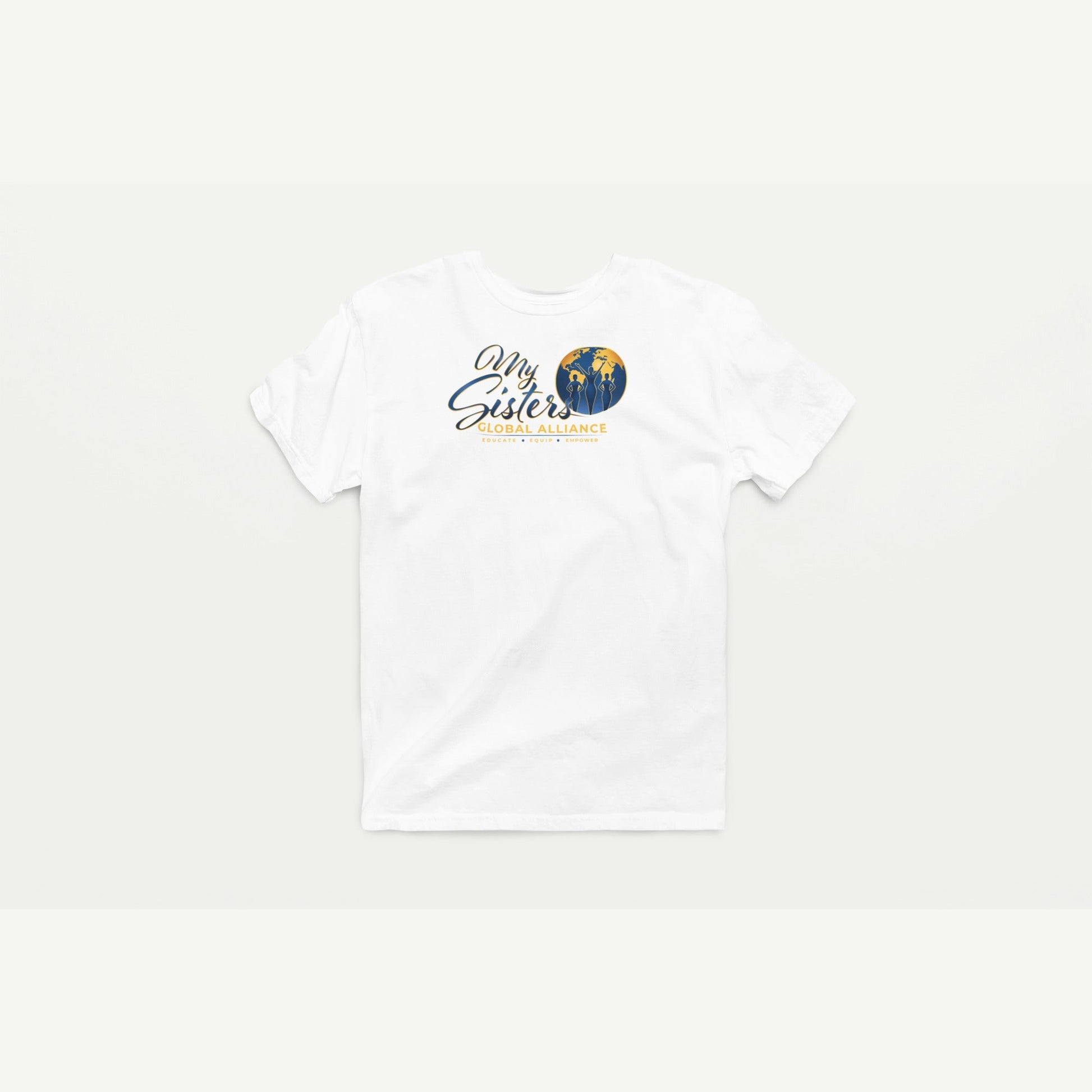 My Sisters Global Alliance gold logo performance tee in white