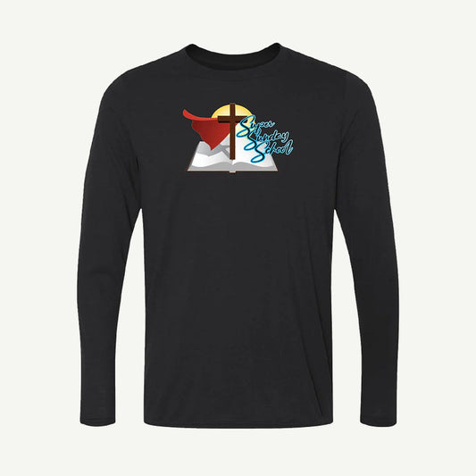 Super Sunday School long sleeve performance tee in black