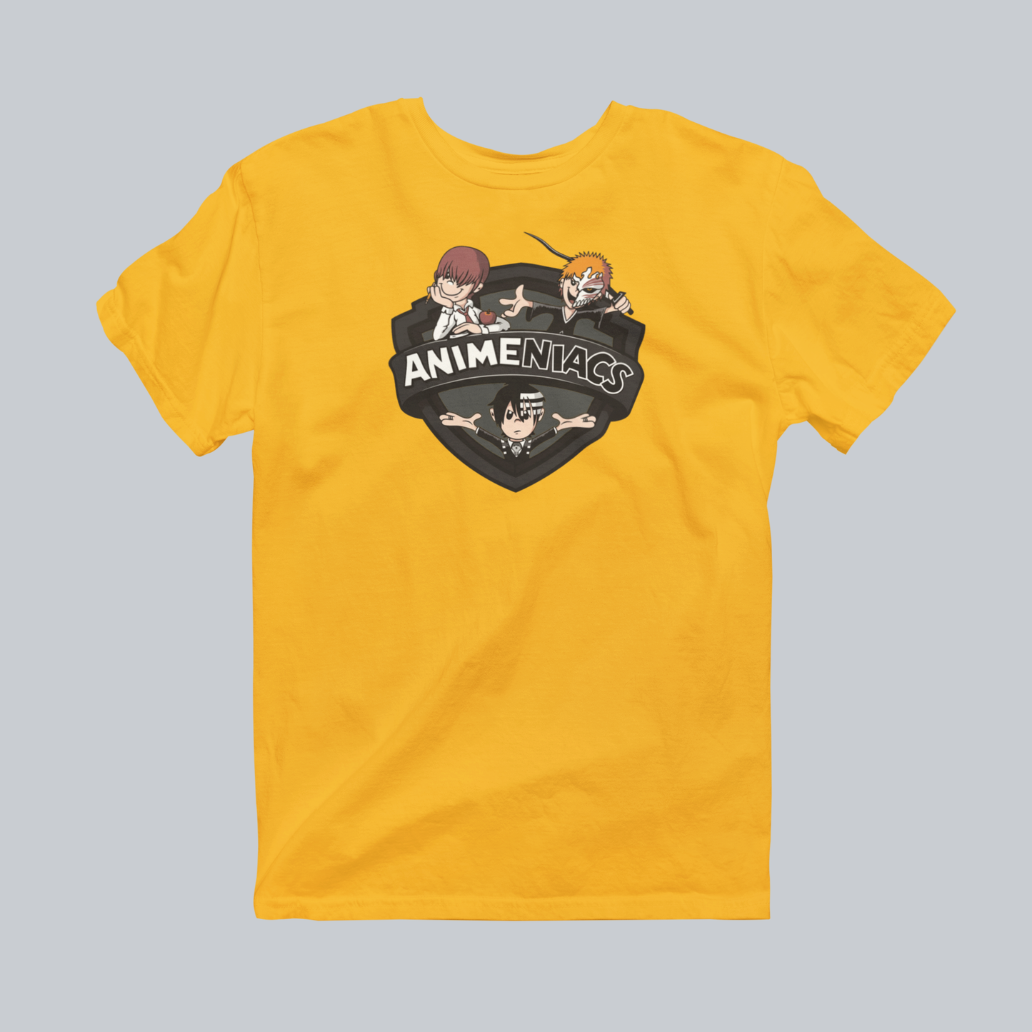 AniMENiacs: Afterlife Honors Society Premium Graphic Tee in gold
