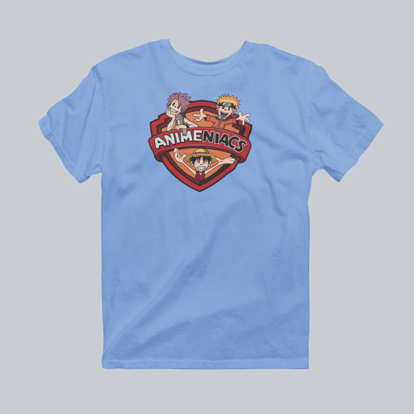 AniMENiacs: Fists, Feasts & Friendship Premium Graphic Tee in carolina blue