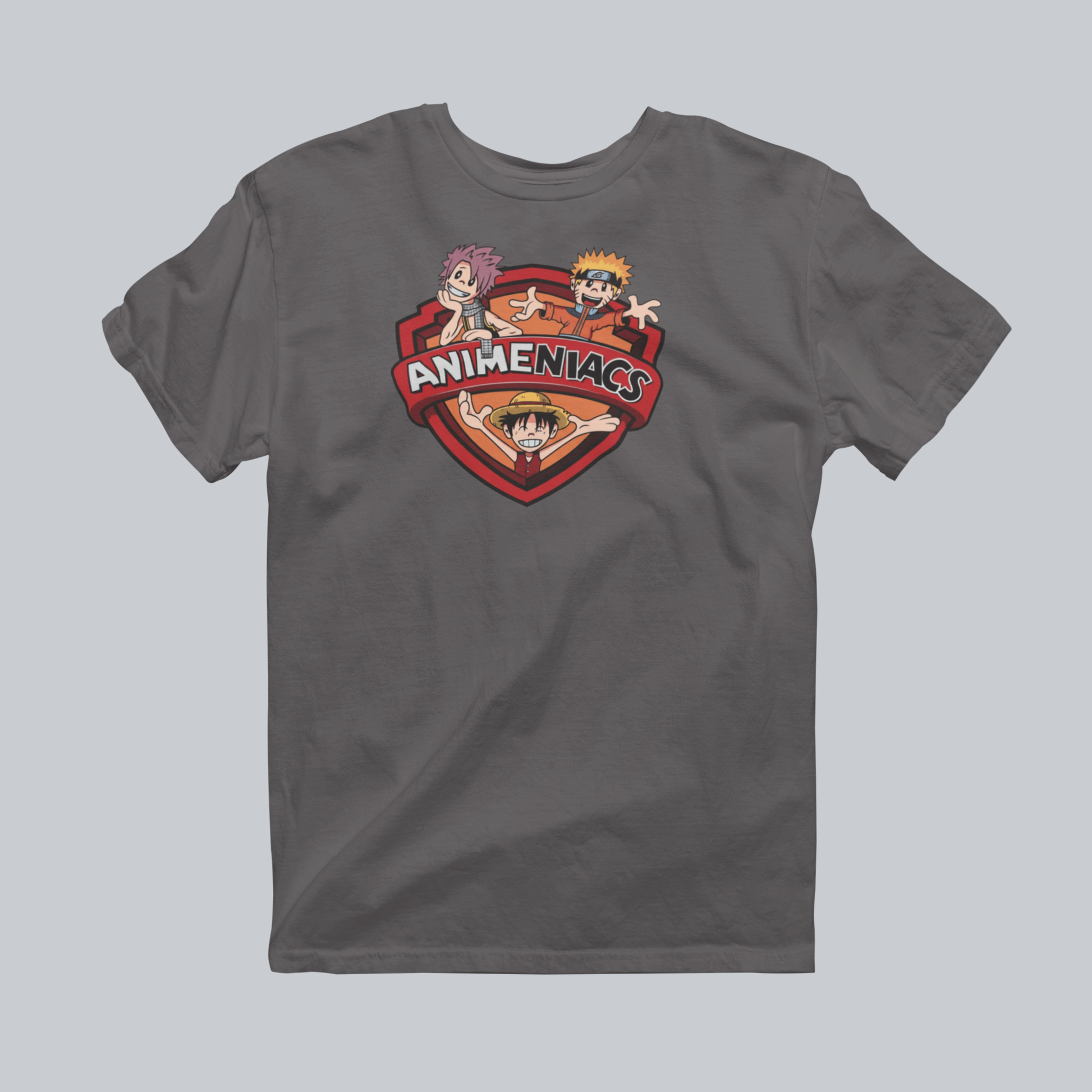 AniMENiacs: Fists, Feasts & Friendship Premium Graphic Tee in charcoal