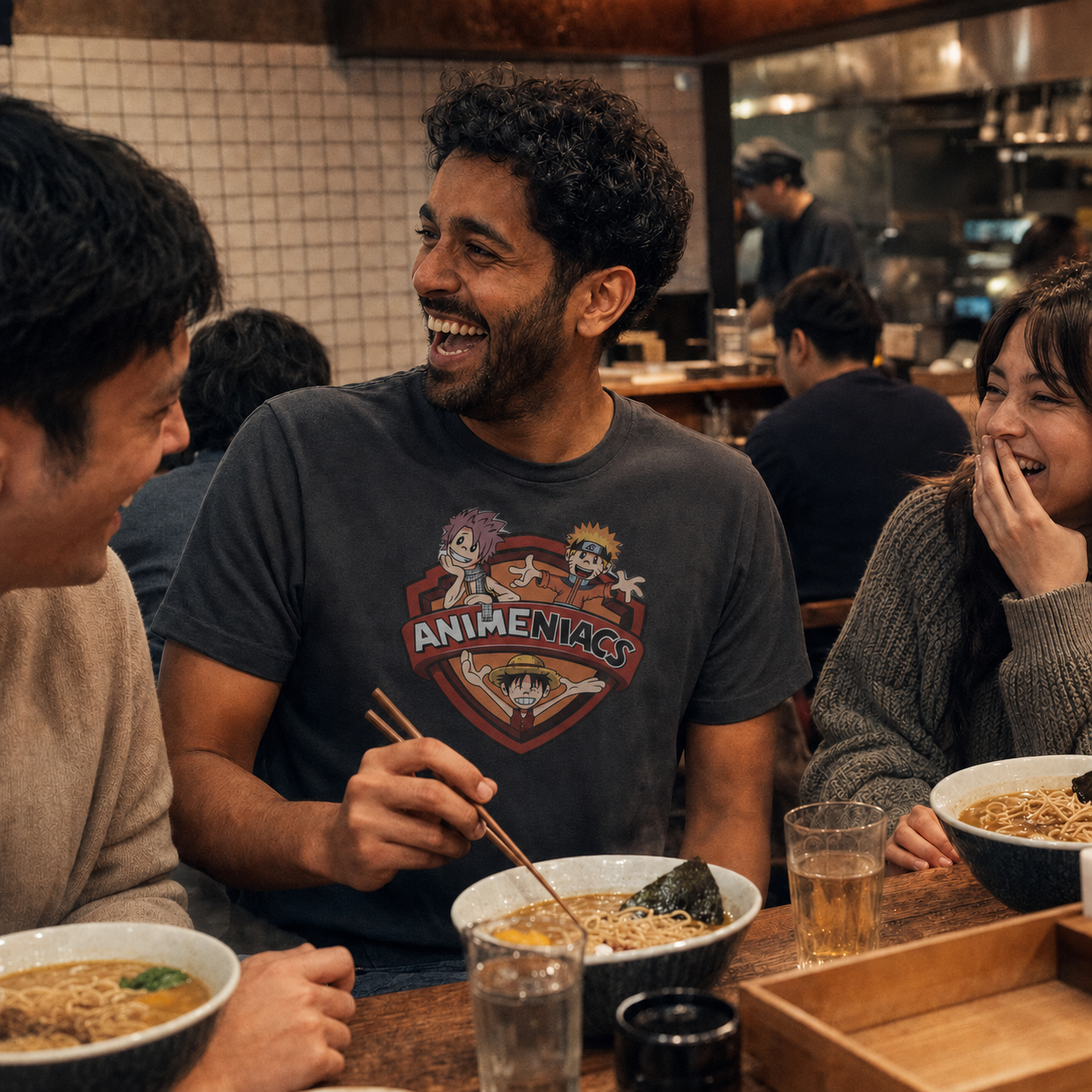 AniMENiacs: Fists, Feasts & Friendship Premium Graphic Tee lifestyle image