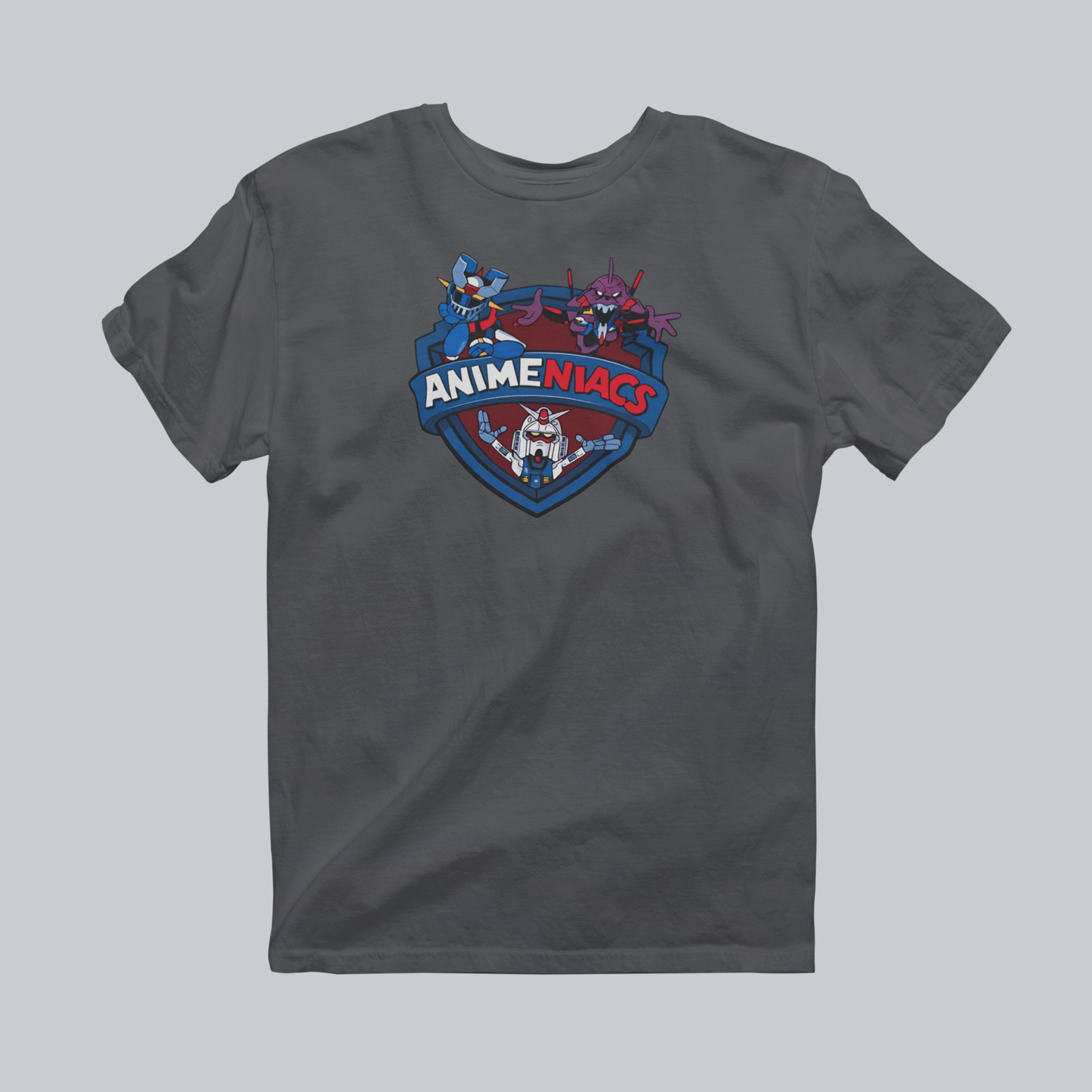 AniMENiacs: Mecha Mayhem Premium Graphic Tee in charcoal