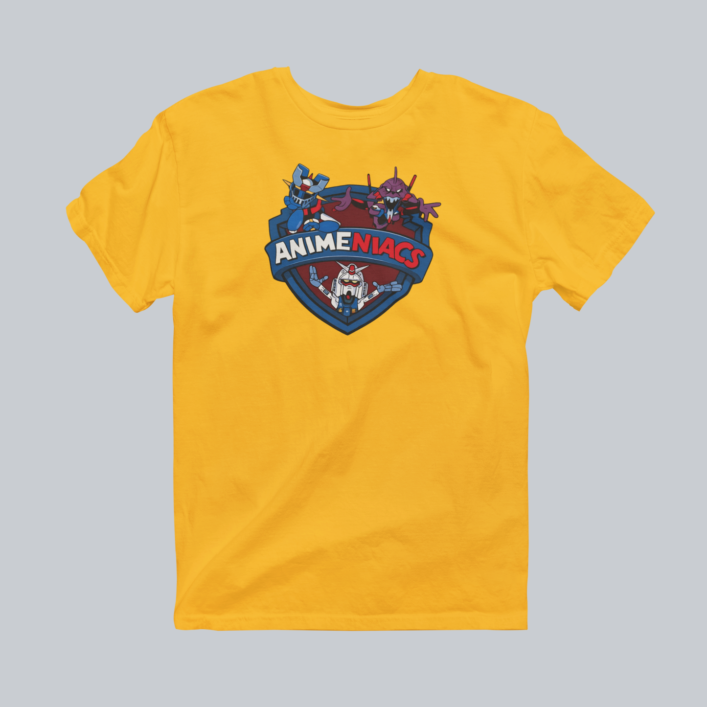 AniMENiacs: Mecha Mayhem Premium Graphic Tee in gold