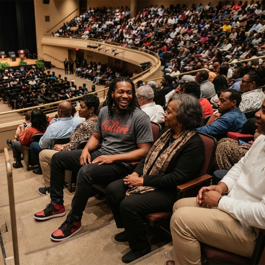 Lifestyle image of a person wearing the Do It for the Culture charcoal T-shirt