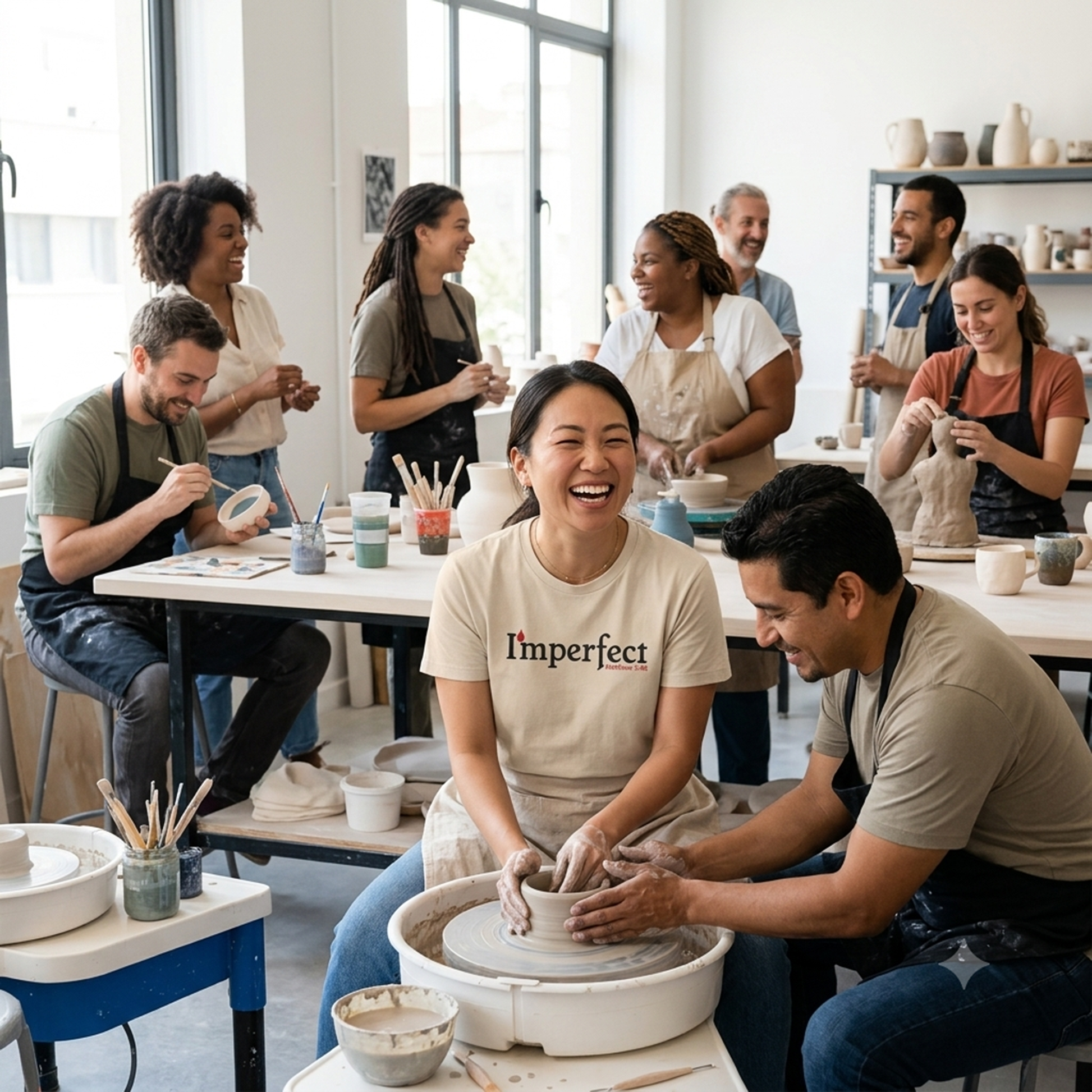 Diverse pottery workshop featuring the natural I'mperfect Premium T-Shirt