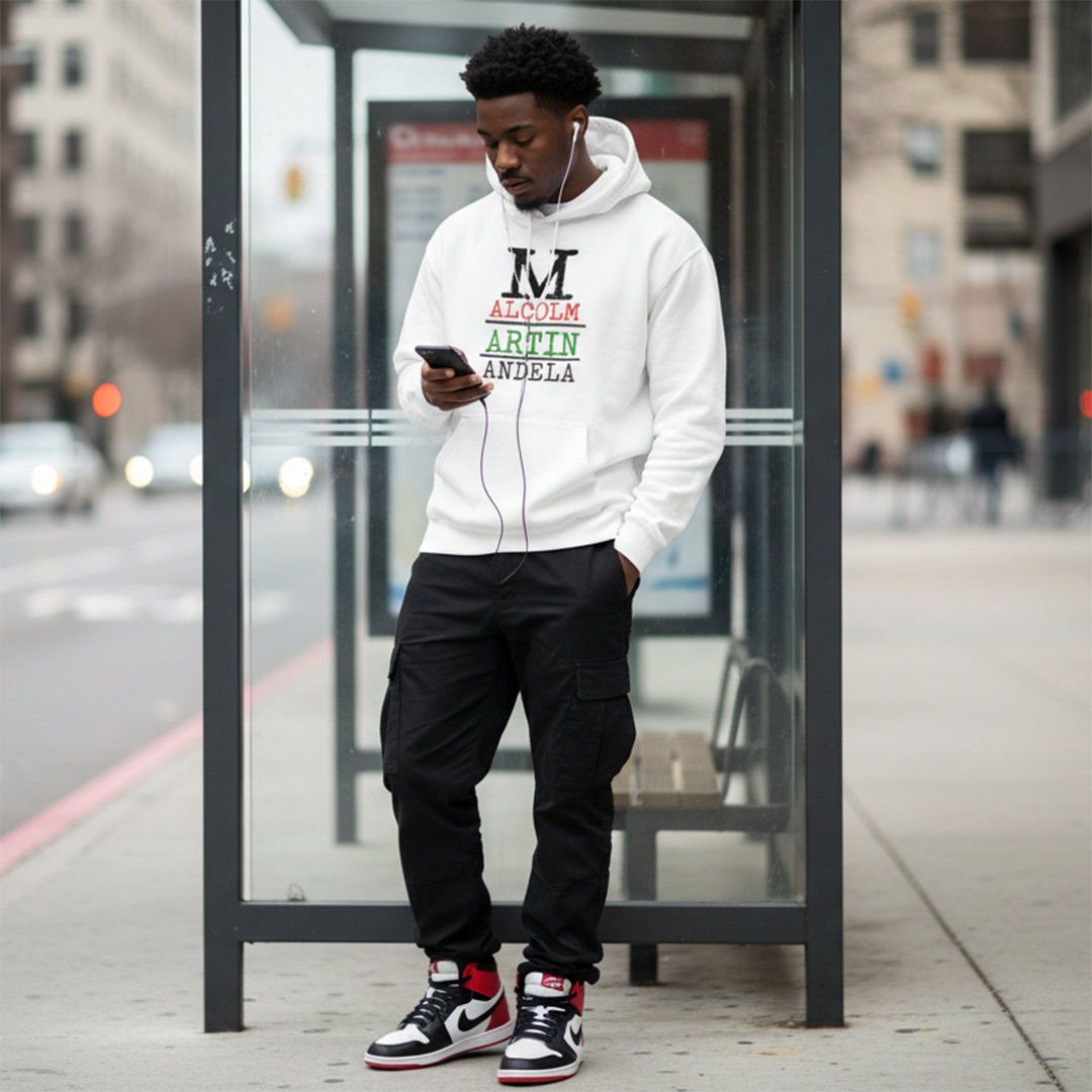 Malcolm, Martin and Mandela Legacy premium white hoodie lifestyle cover