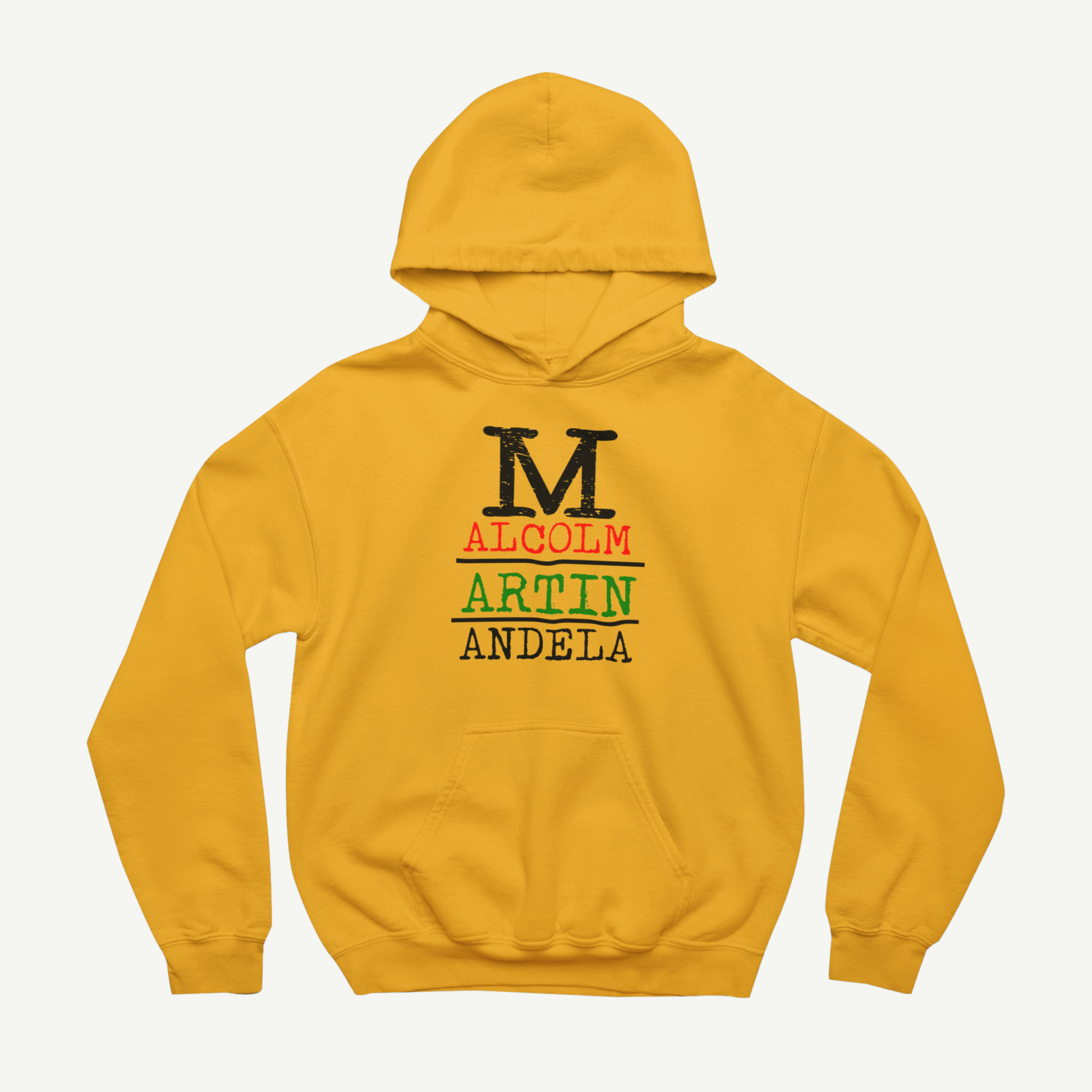 Gold Malcolm Martin and Mandela legacy premium hoodie on a warm neutral background