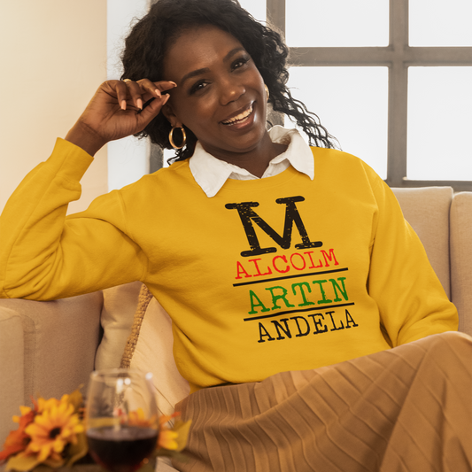 Malcolm, Martin and Mandela Global Legacy gold crewneck lifestyle cover