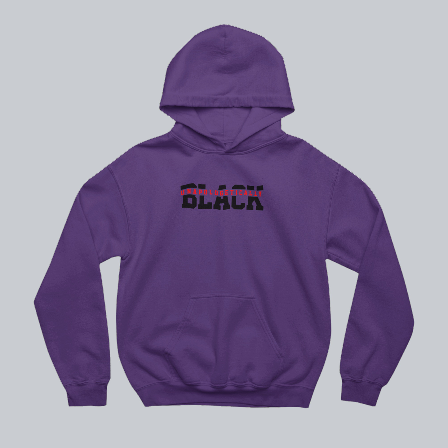 Unapologetically Black Statement Hoodie in Purple on approved gray background